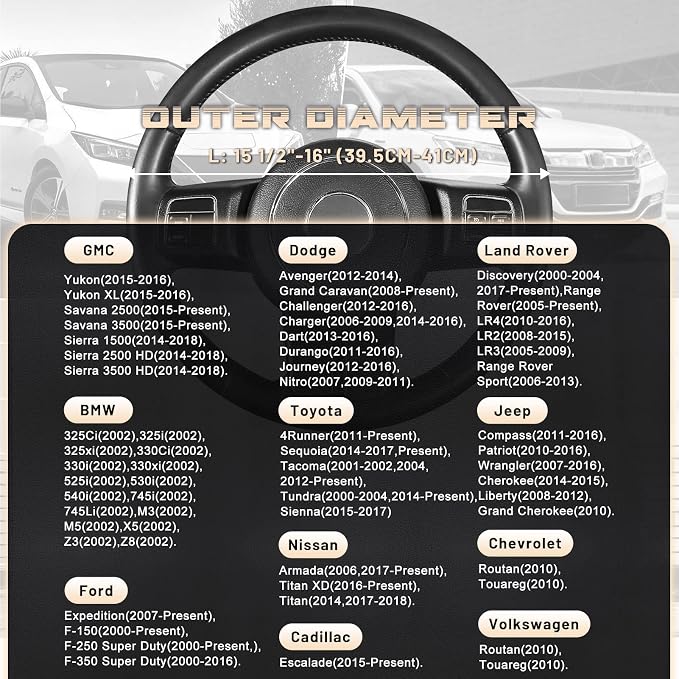 Car Steering Wheel Cover for F-150 Tundra Range Rover 15.5-16 inch, Black Microfiber Leather