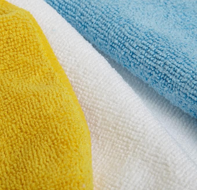 Microfiber Cleaning Cloths, Ultra Absorbent, Scratch-Free, Highly Absorbent, Non-Abrasive, Reusable and Washable, 16" x 12", Blue/White/Yellow, (Pack of 288)