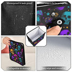 Car Trash Can Organizer Bin with Adjustable Strap for Back Front Seat Console Waterproof Leakproof Collapsible Portable 11 Inch Neon-colored Skulls Stars Mushrooms