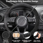 Black Leopard Steering Wheel Cover with 2 PCS Cup Coasters for Car,Black Cheetah Print 15 Inch Non-Slip Neoprene Steering Wheel Covers,Breathable Car Accessories Fit for Men Women