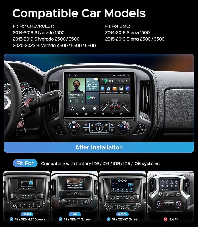 10" 64G Car Stereo for GMC Sierra Chevy Silverado 2014 2015 2016 2017 2018 Upgrade, Touchscreen Radio Head Unit Carplay/Android Auto/GPS/Bluetooth/AM/FM Radio/HD Backup Cam/SWC/Support Bose-System