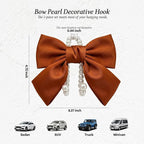 2PCS Satin Bow Pearl Car Seat Headrest Hooks – Car Bag Holder & Vehicle Hanger for Purses – Cute Coquette Aesthetic Interior Decoration – Cute Auto Organizer Accessories Universal (Woody Brown)