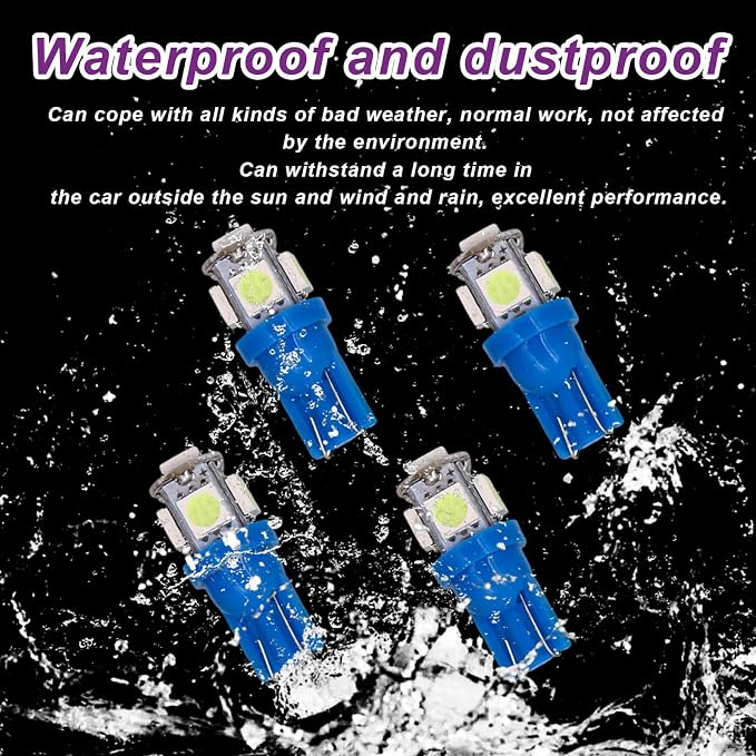 10 PCS Car Interior LED Light Bulb, T10 5050 5SMD LED Car Bulb Kit, Super Bright Automotive Led Replacement Bulbs for Dashboard Dome Map Door Courtesy License Plate Lights (Ice Blue)