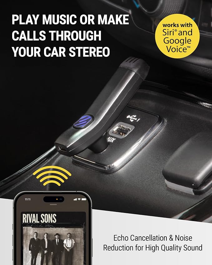 BTAXS3 Hands-Free Audio Kit, Bluetooth Receiver for Car Stereo with Noise Cancellation, 3.5mm AUX Bluetooth Adapter for Car Radio, Compatible with Siri/Google Assistant Voice Command