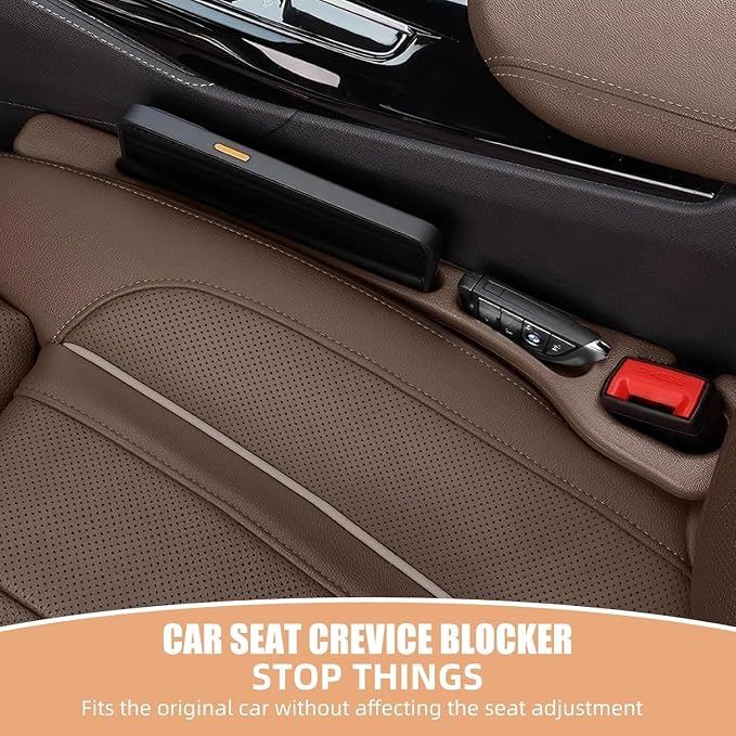2 Pack Car Seat Gap Filler, Universal Fit Car Seat Crevice Blocker with Storage Slot, Black (Beige) | Stops items from falling into seat gaps; universal fit for most cars, SUVs & trucks; 2-in-1 storage & gap filler.