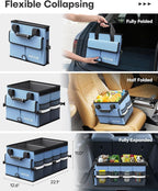 Car Trunk Organizer - Foldable Trunk Organizer for SUV, Car Storage with Reflective Strips & Securing Cover, Large Capacity Car Accessories for Truck, Van & Sedan, Blue, 22.1" x 12.6" x 11.0"