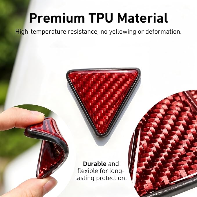 2 PCS Car Door Corner Edge Guards, PVC Thickened Anti-collision Protector, Carbon Fiber Sporty Right-angle Decorative Sticker, Self-adhesive Exterior Accessory for Cars SUVs Trucks (Red)