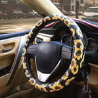 Sunflower Steering Wheel Cover Cute and Handmade,Leather Universal Steering Wheel Cover 15 inch, Fashionable Boho Sunflower Car Accessories for Women,Top Girl Car Accessories