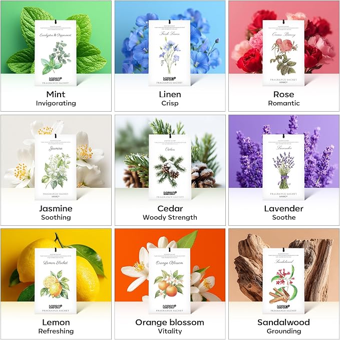 12 Pack Cedarwood Scented Sachets for Drawer, Closet & Small Spaces Air Freshener Bags, Odor Eliminator for Car, Shoes, Gym Bag Home Fragrance Gift Set