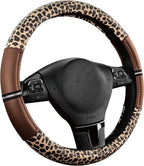 Leopard Steering Wheel Cover for Women, Cute Anti-Slip Microfiber Leather, Universal Fit 14.5-15 Inch Round Steering Wheel - Brown