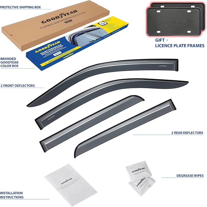 Goodyear Shatterproof Window Deflectors for Ford F250 to F550 Super Duty 2017-2026 Crew Cab, Tape-on Rain Guards, Window Visors, Vent Deflector Visor, Car Accessories, 4 pcs. - GY008899