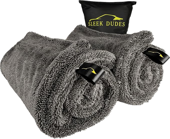 Double Trouble 2-Pack Car Drying Towels 20x20, 1200GSM | 1200GSM double-sided microfiber, 2-pack, 4 drying surfaces total, for touch-ups, mirrors, door jambs, post-wash & car wash