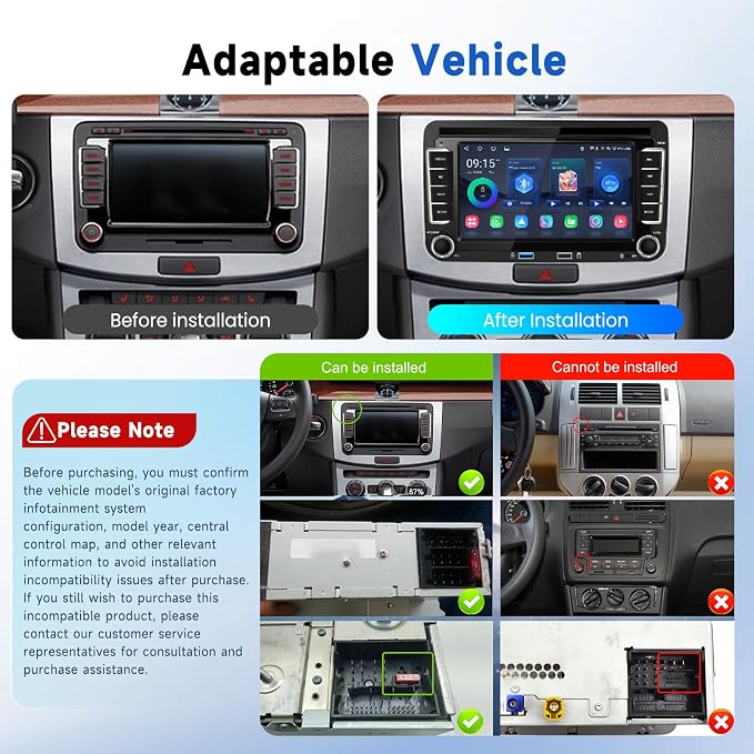 4G+64G Android Car Stereo for VW Jetta Passat Golf Beetle Polo Caddy Tiguan Touran SEAT Skoda,7 Inch Touchscreen with Wireless Carplay Android Auto GPS WiFi Bluetooth FM/RDS DSP Canbus Camera