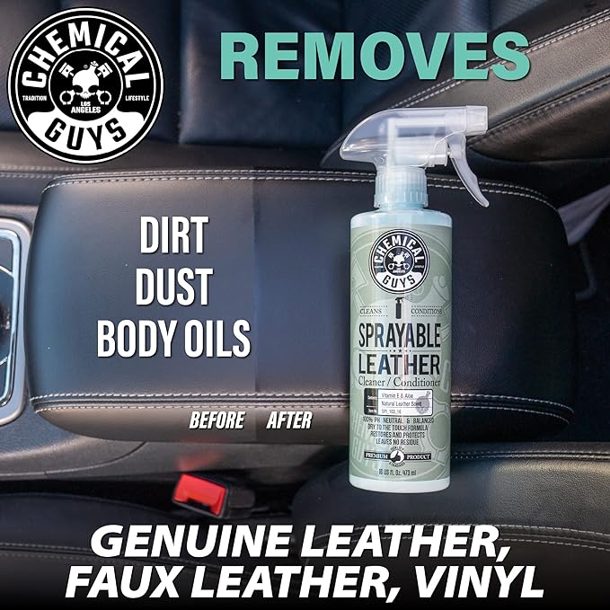 SPI_103 Sprayable Leather Cleaner and Conditioner in One for Interiors, Apparel, and More (Works on Natural, Synthetic, Pleather, Faux Leather and More) Leather Scent, 128 fl oz (1 Gal)