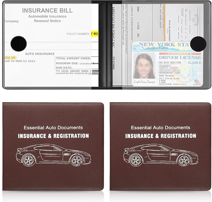 Car Registration and Insurance Card Holder, Vehicle Glove Box Car Organizer, Interior Car Accessories for Documents, Cards, License - 2 Pack