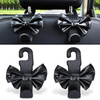 Car Seat Headrest Hooks, Leather Cute Bow Vehicle Hooks for Purses and Bags, Automotive Purse Hook Hanger Interior Decoration Accessories, Universal for SUV, Sedan, Truck (Black, 2 Pack)