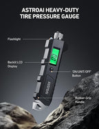 Digital Tire Pressure Gauge, 230 PSI 4 Settings Heavy Duty for Car Bicycle with Larger Backlit LCD Flashlight and Non-Slip, Black