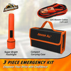 3pc Roadside Car Emergency Kit - Storage Bag, 12 Gauge 6.5 Ft Battery Cable, Flashlight, Roadside Assistance, Car Emergency Roadside Kit - Safety Kits for Cars