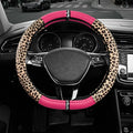 Leopard Steering Wheel Cover for Women, Cute Anti-Slip Microfiber Leather, Fits D Shape Flat Bottom Steering Wheel 14.5-15 Inch - HotPink