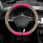 Leopard Steering Wheel Cover for Women, Cute Anti-Slip Microfiber Leather, Fits D Shape Flat Bottom Steering Wheel 14.5-15 Inch - HotPink