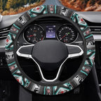Car Steering Wheel Cover, 15 Inch Soft Breathable Steering Wheel Protector for Women Men, Universal Fit for SUV Sedan Van Truck, Aztec Geometric Horse Gray Teal