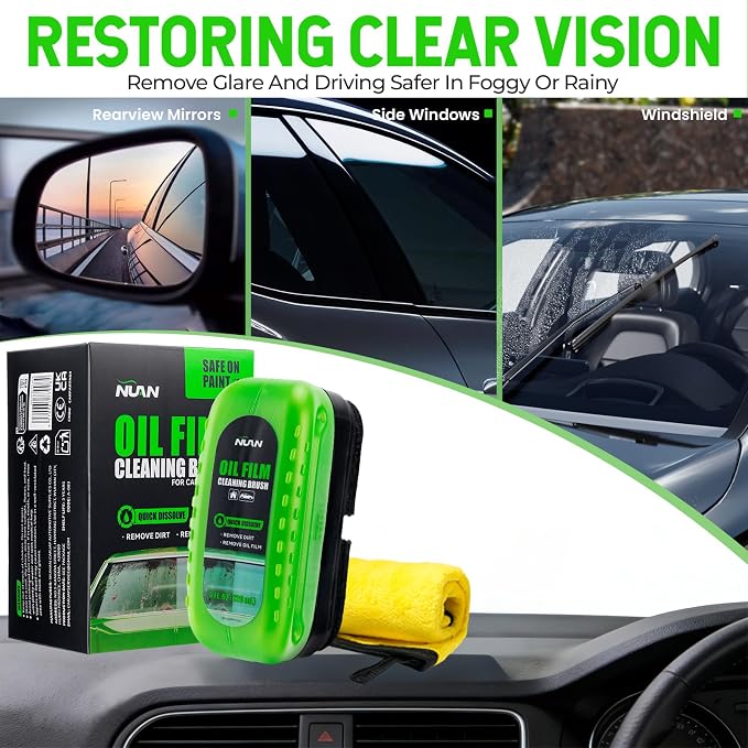 Oil Film Cleaning Brush for Car Windows, 2026 Upgraded Clear Vision Car Glass Cleaner with Anti-Rain Coating for Auto Windows and Windshields Improving Clarity, 4 fl oz / 120 mL