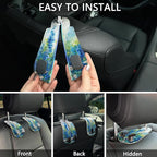 2PCS Car Seat Back Storage Headrest Hooks, Floral Blue Purse Holder Bags Hanger, PU Leather Double Metal Hook for Backseat Organizer, Women Car Accessories Organization
