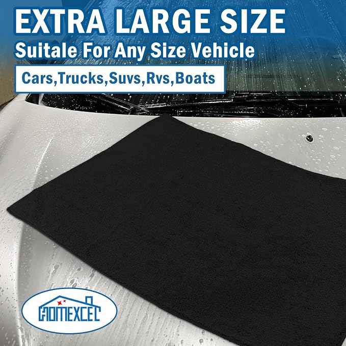 Professional Large Microfiber Car Drying Towels 4 Pack, Lint Free, Scratch Free, Highly Absorbent Drying Towel for Cars, SUVs, RVs, Trucks, and Boats,31" x 24 ", Black