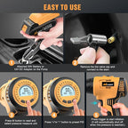 Cordless Tire Inflator Air Compressor Dual Power Supply 20V Rechargeable Battery Powered 150PSI Handheld Air Portable Pump with 12V Adapter Digital Pressure Gauge for Cars Motorcycles