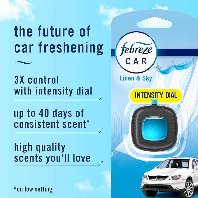 Car Air Freshener, Odor-Fighting Automotive Vent Clip, Scented Car Accessories, Long Lasting for Strong Odors, Linen & Sky Scent, 4 Count