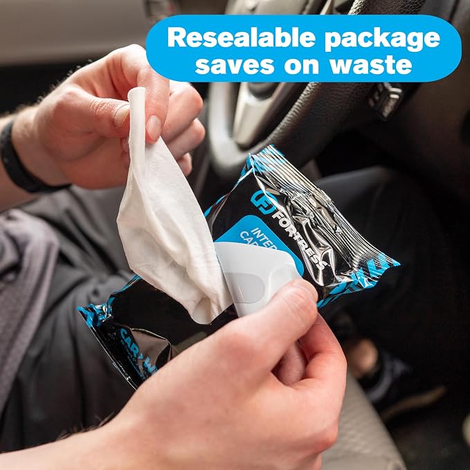 Car Interior Wipes with Microfiber Cloth (25 ct, Pack of 4) for Car Interior Cleaning, Dashboard, Seats, Detailing, and Steering Wheel [Travel Size] Skin-Safe Car Interior Cleaner Supplies
