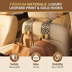 2 Pack Leopard Print Headrest Hooks, Heavy Duty Purse Hook Holder Universal Leopard Vehicle Storage Organizer for Purses Bags Accessories