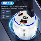 Car Charger Adapter, 3 Port USB-C & USB-A 90W Fast Charger, Car Interior Accessories, Essential Travel Gifts for Men and Women, Fit for iPhone 17/16/15/14/13Pro Max, Samsung, Android (White 1pc)