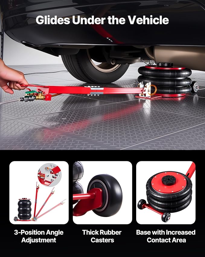 Air Jack, 5 Ton/11023 lbs Triple Bag Air Jack, Airbag with Six Steel Pipes, Lift Up to 18.3 inch/464 mm, 4-10 s Fast Lifting Pneumatic with Adjustable Long Handle for Cars, SUVs, Pickup Trucks
