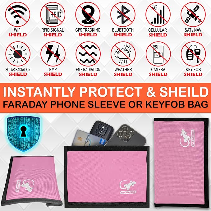 Faraday Shielding Pouch for Phones, Key Fobs & RFID Cards – Privacy Storage Sleeve for Travel, Home & Everyday Device Organization - LIGHT PINK
