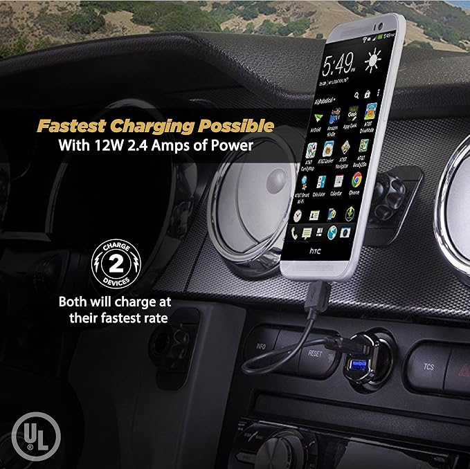 USBC242M Revolt Universal Cigarette Lighter Multi Device Compact Dual Port USB Car Charger, Fast Charge Two Devices Simultaneously, Black (Pack of 4)