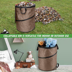 Outdoor Trash Can - 46-Gallon Collapsible Garbage Can with 3 Stakes - Pop Up Trash Can for Camping, Storage, or Yard Waste Outdoors (Beige)