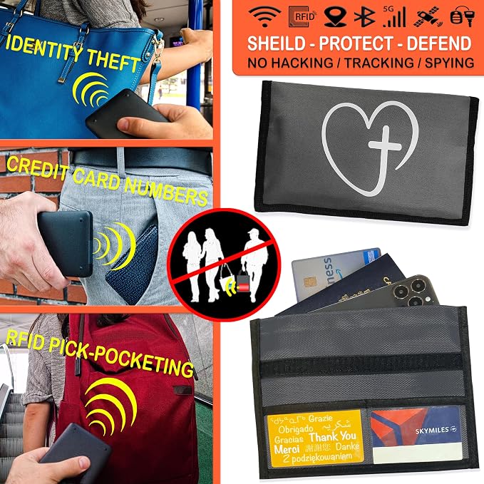 Christian Cross Faraday Bag for Phones & Key Fobs – RFID Shielding Privacy Pouch for Electronic Device Storage, Faith Inspired Christian Gift Accessory