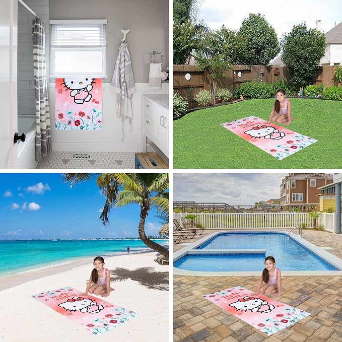 Kids Super Soft Cotton Beach Towel, 58 in x 28 in, Hello Kitty