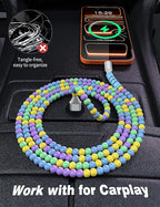 USB A to USB C Cable 3FT,Beaded Charger Cord for iPhone 17 16 Pro Max 17e 15 Car play,Type C Cute Car Charger Cord for iPad 10 11th A16/Samsung S26 S25 S24 S23 FE/Android Phone Girls Women,BlueYellow