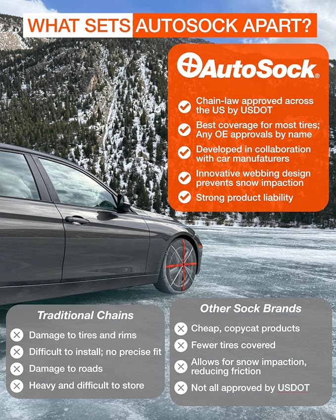 Passenger Vehicle Snow Socks for Tires, HP870 - Car Sock Tire Traction Device for Snow, Ultimate Chain Alternative for Cars, SUVs & Pickup Trucks, Pack of 2