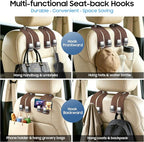 Car Headrest Hooks, Premium Suede with Metal Car Seat Back Storage Hooks for Handbag Coats Umbrella Backpack - 2 Pack, Brown
