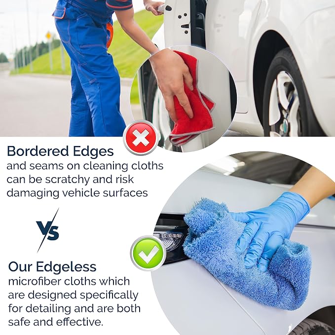 Chamois Cloth Microfiber Cleaning Cloth 6 Pack, Borderless Microfiber Towels Cleaning, Car Microfiber Towel, Drying Towels for Сars, Car Wash Towels (16" x 16", Blue) (6 Pack – 16x16)