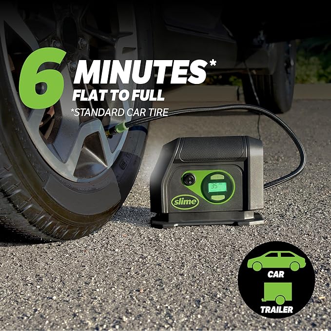 40088 Tire Inflator, Portable Car Air Compressor, Inflate Right automatic shut off, with Digital 99 psi Display, Long Hose and LED Light, 12V, 6 min inflation