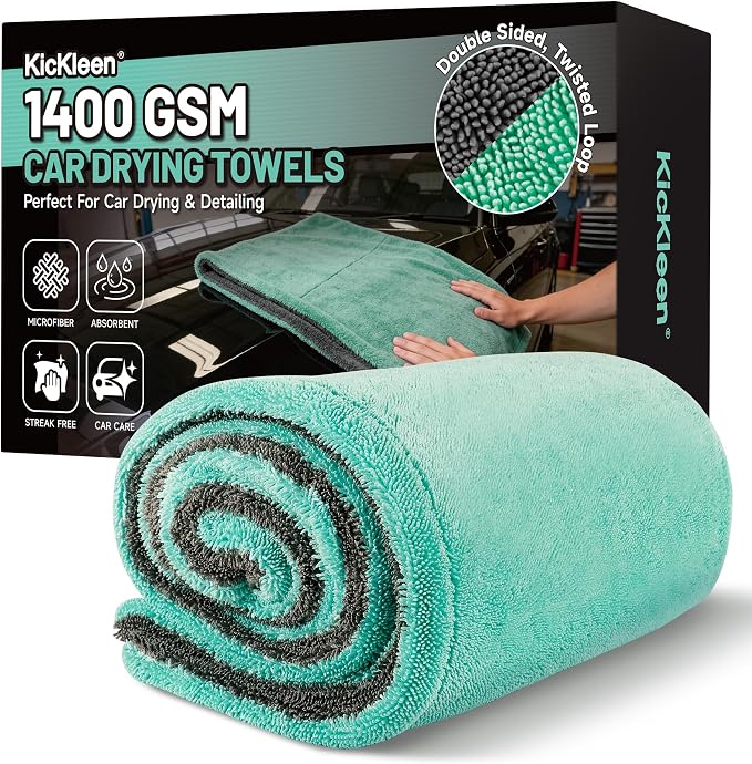 Dual Sided Microfiber Towels (48"x 24") Extra Large Ultra Absorbent Drying Towel for Cars,Trucks; Without Streaks, Scratches, or Water Spots Double-Twist Pile & Edgeless Design (Aqua blue-Gray)