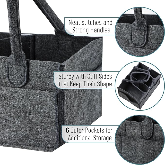 Mr. Pen- Baby Diaper Caddy Organizer, Charcoal Gray | Nursery Storage Bin and Car Organizer for Diapers and Baby Wipes