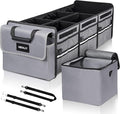 4 in 1 Car Trunk Storage Organizer with Leakproof Cooler Bag, Multi-Compartment Foldable Trunk Storage Box for Car Truck SUV Gray