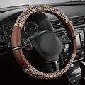 Leopard Steering Wheel Cover for Women, Cute Anti-Slip Microfiber Leather, Universal Fit 14.5-15 Inch Round Steering Wheel - Brown