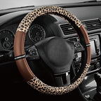 Leopard Steering Wheel Cover for Women, Cute Anti-Slip Microfiber Leather, Universal Fit 14.5-15 Inch Round Steering Wheel - Brown