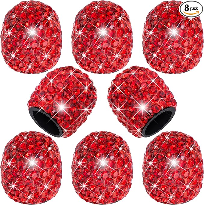 8PCS Bling Crystal Diamond Tire Stem Valve Caps, Dustproof Car Wheel Tire Valve Caps Universal Tire Valve Stem Covers for Cars, SUV, Trucks, Bikes, Motorcycles, Bicycles (Red)